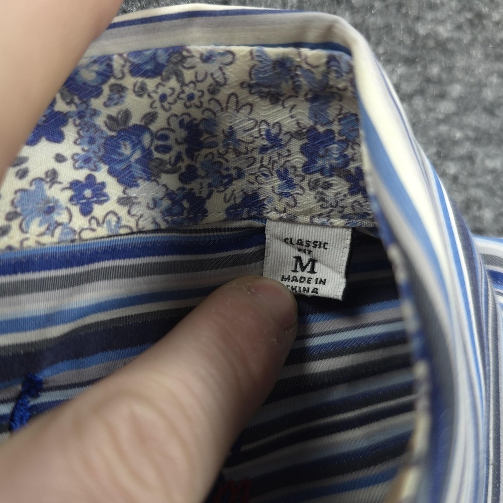 Robert Graham Shirt Mens M Blue Stripe Floral Contrast Flip Cuff Casual Preppy‎ - Picture 7 of 14